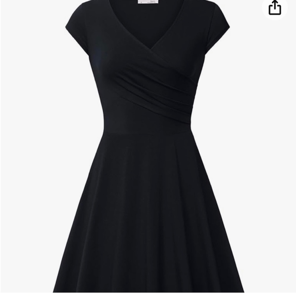 V neck A line black dress